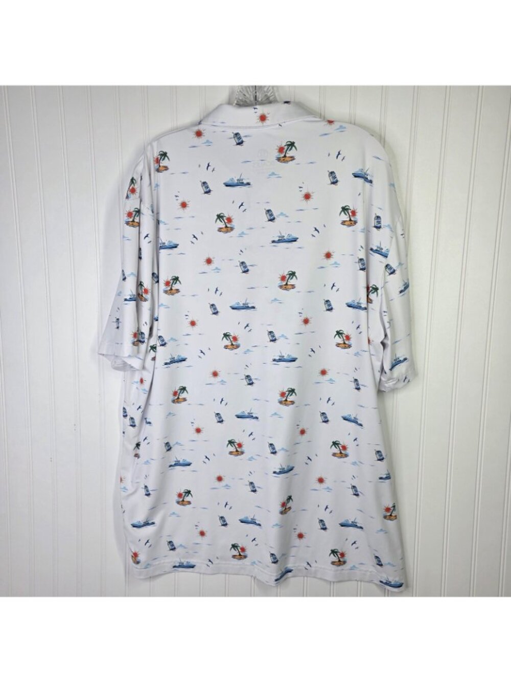 Scales Polo Shirt Mens XL White Nautical Boat Tropical Fishing Golf Booze Cruz - Picture 4 of 9
